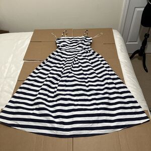 NWT Love Wednesday Sun Dress Nautical Striped Blue White Sailor Lined Womens M